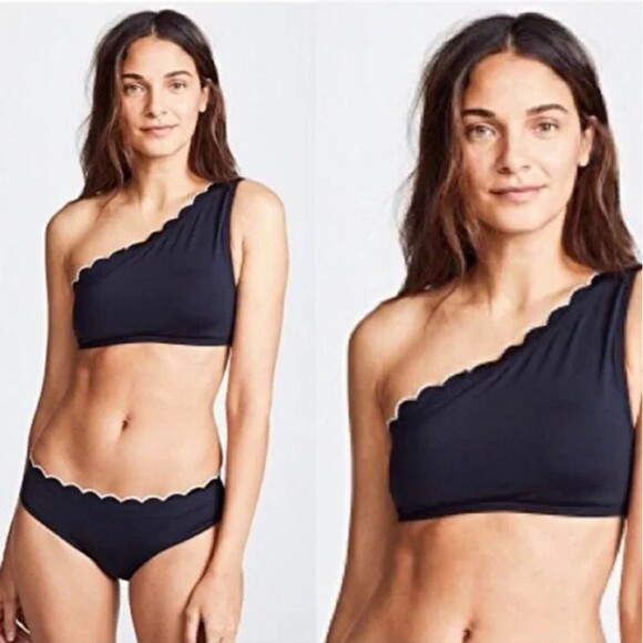 KATE SPADE Contrast Black Scallop Bikini Swimsuit One Shoulder Estimated S Small - Picture 11 of 11